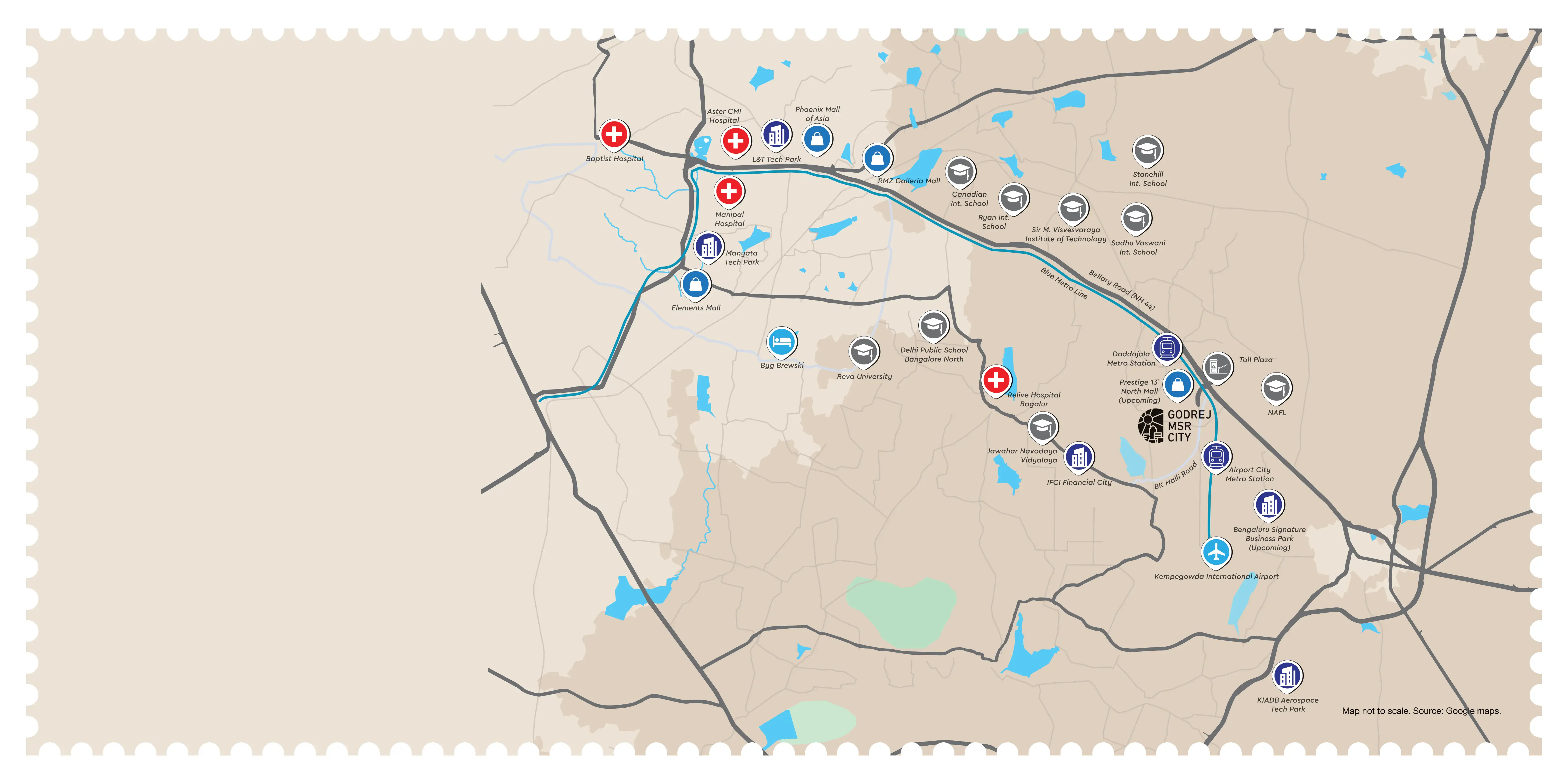 Godrej MSR City developer location map showing airport, roads, schools and employment hubs
